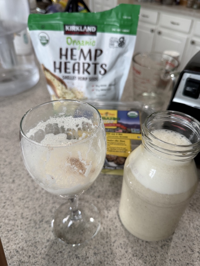 Creamy hemp seed milk with hemp hearts and dates