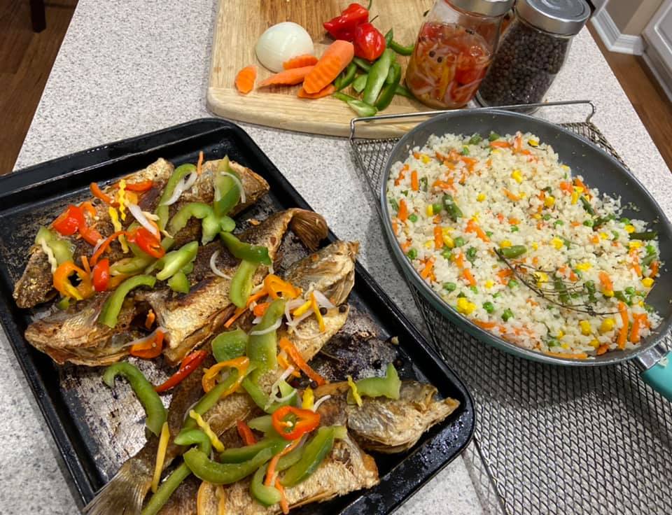 Jamaican escoveitch fish with pickled vegetables