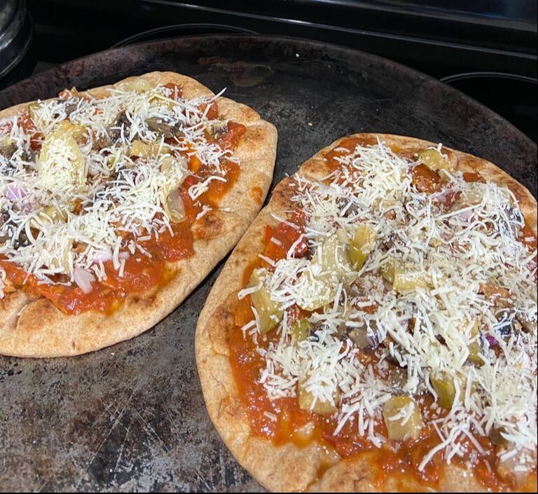 Homemade naan flatbread pizza